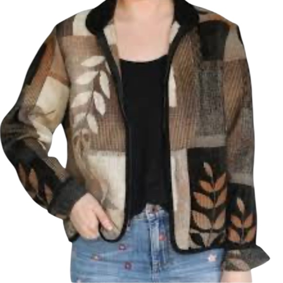 Coldwater Creek Jackets & Blazers - COLDWATER CREEK Patchwork Leaf Pattern Jacket in Brown/Tan/Cream/Black Size L